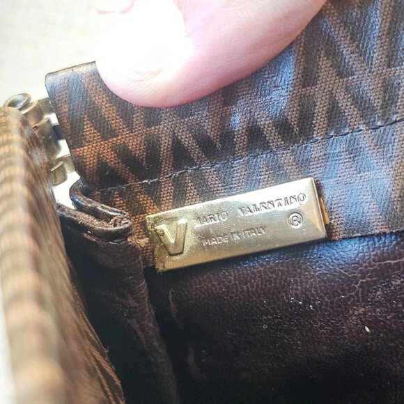 Vint Valentino Clutch Bag Make Up Bag Brown Leather Bag Cosmetic Bag Made Italy - Picture 11 of 12